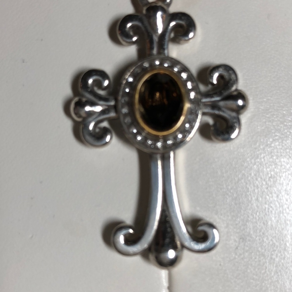 BRIGHTON CROSS W/TOPAZ CRYSTAL ON GOLD & SILVER - Picture 2 of 6